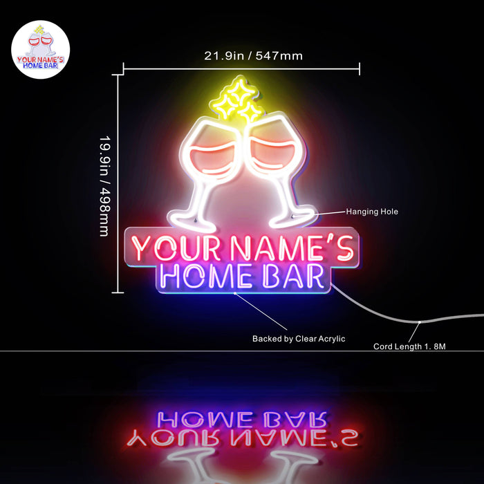 Personalized Ultra-Bright Wine Glasses Home Bar LED Sign with Remote (Neon-Style, LED Technology) - Way Up Gifts