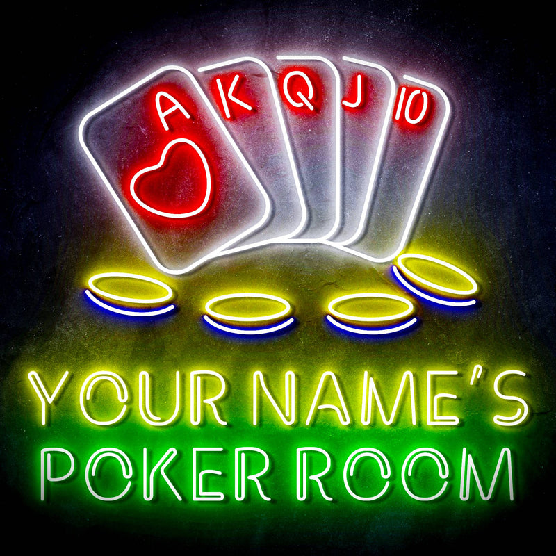 Personalized Ultra-Bright Poker Room LED Sign with Remote (Neon-Style, LED Technology) - LED Gift Works
