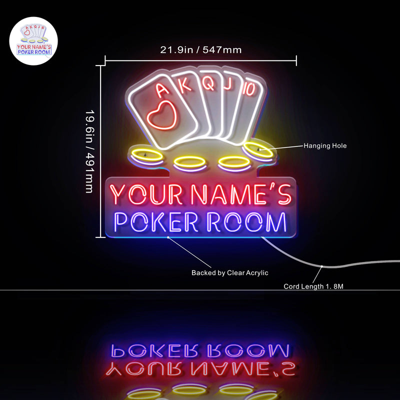Personalized Ultra-Bright Poker Room LED Sign with Remote (Neon-Style, LED Technology) - LED Gift Works