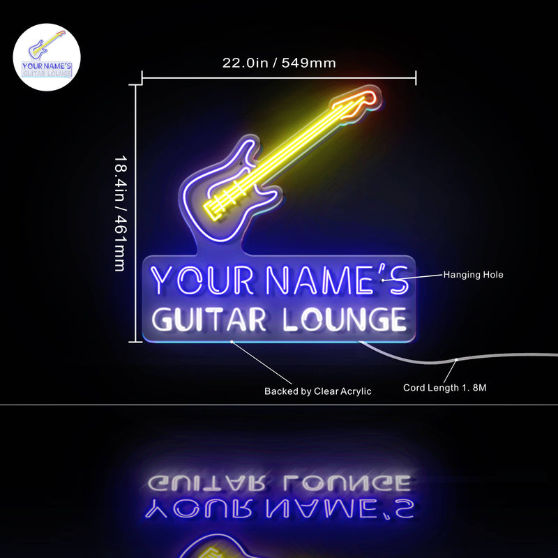 Custom Ultra-Bright Guitar Lounge Music Studio LED Sign with Remote (Neon-Style, LED Technology) - LED Gift Works