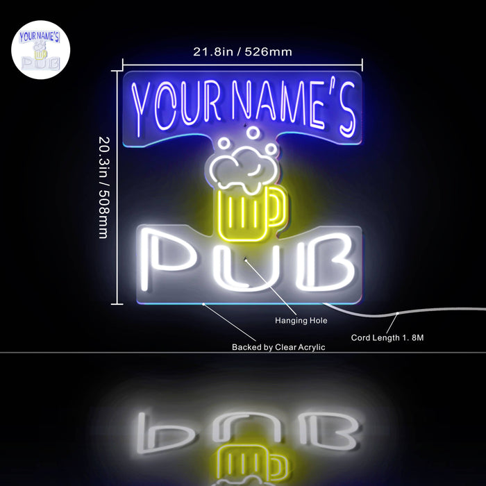 Custom Ultra-Bright Pub Beer Mug Home Bar LED Sign with Remote (Neon-Style, LED Technology) - Way Up Gifts