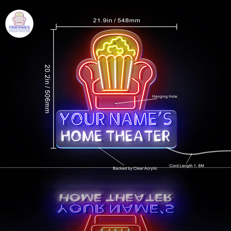 Personalized Ultra-Bright Home Theater Movie Room LED Sign with Remote (Neon-Style, LED Technology) - LED Gift Works