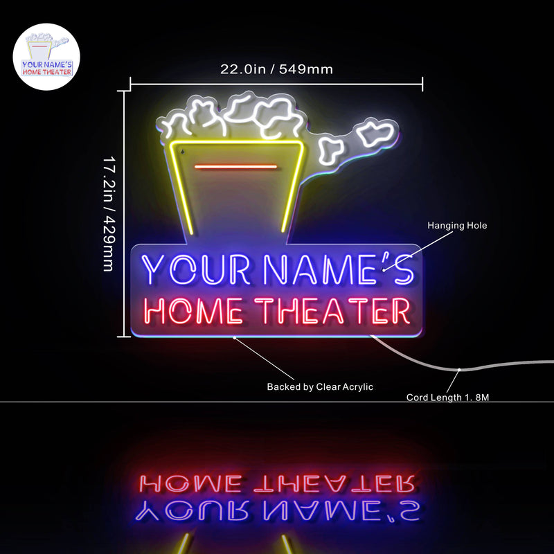 Custom Ultra-Bright Popcorn Movie Home Theater LED Sign with Remote (Neon-Style, LED Technology) - LED Gift Works