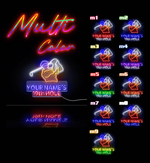 Custom Ultra-Bright Golf Clubhouse Bar 19th Hole LED Sign with Remote (Neon-Style, LED Technology) - LED Gift Works