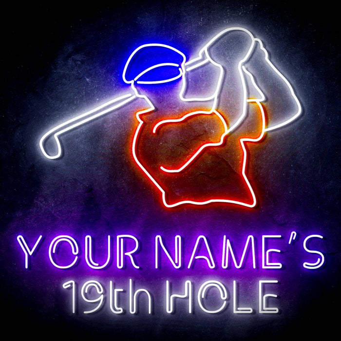 Custom Ultra-Bright Golf Clubhouse Bar 19th Hole LED Sign with Remote (Neon-Style, LED Technology) - Way Up Gifts