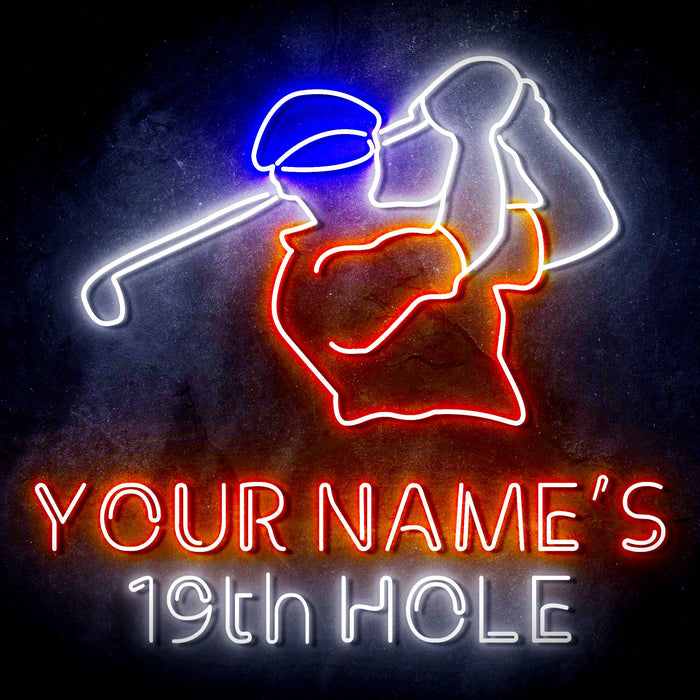 Custom Ultra-Bright Golf Clubhouse Bar 19th Hole LED Sign with Remote (Neon-Style, LED Technology) - Way Up Gifts