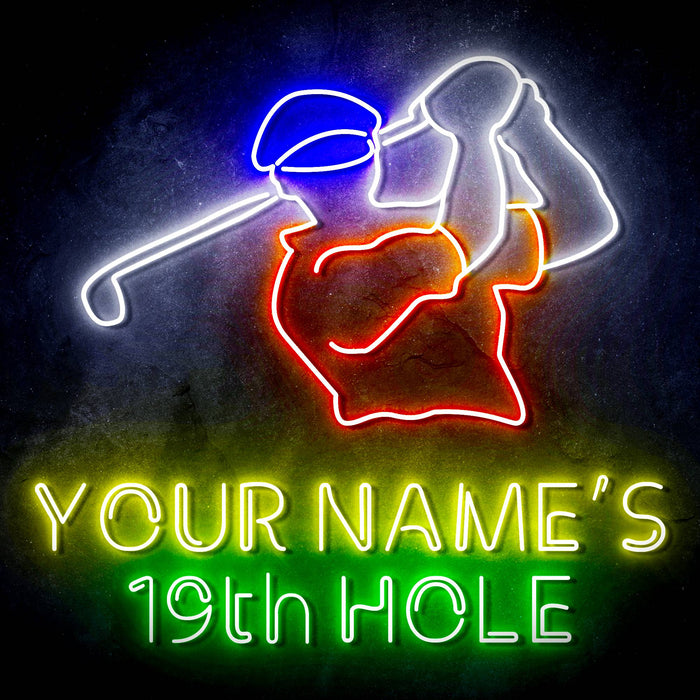 Custom Ultra-Bright Golf Clubhouse Bar 19th Hole LED Sign with Remote (Neon-Style, LED Technology) - Way Up Gifts