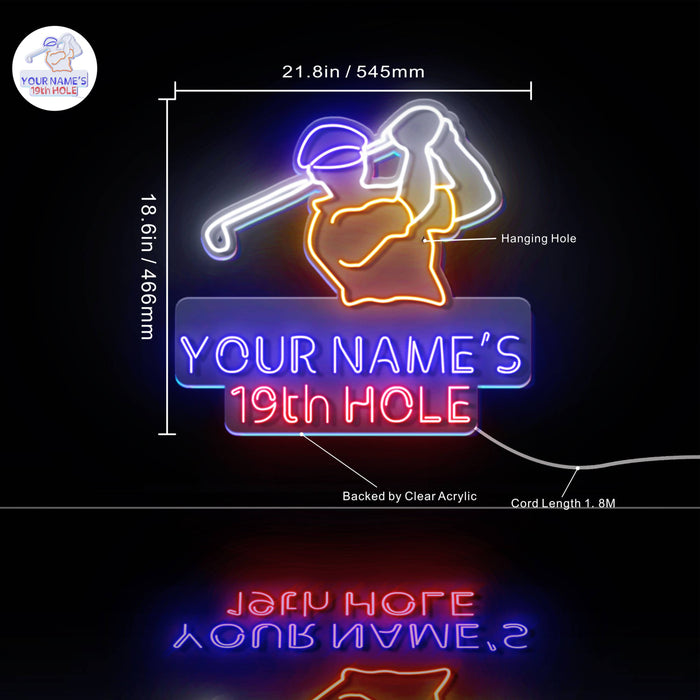 Custom Ultra-Bright Golf Clubhouse Bar 19th Hole LED Sign with Remote (Neon-Style, LED Technology) - Way Up Gifts