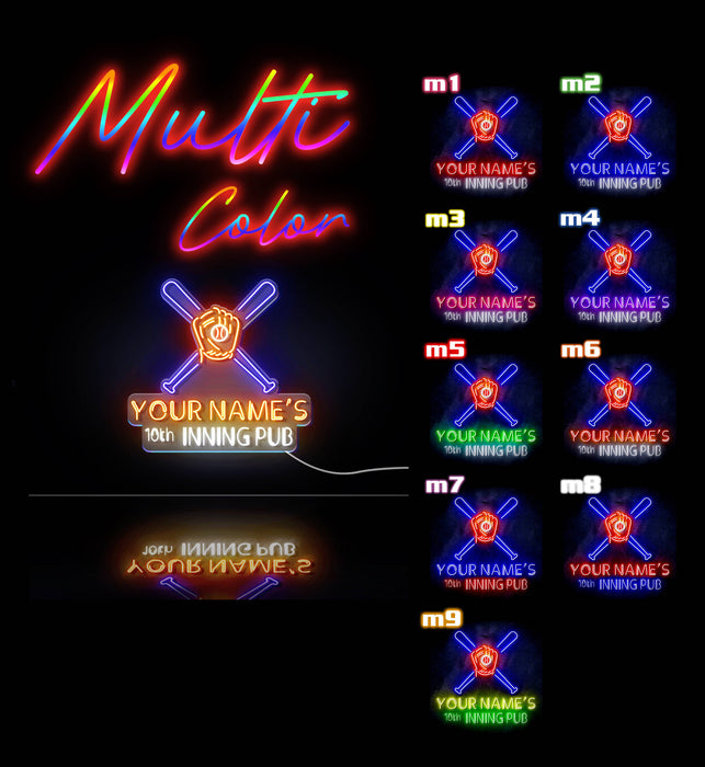 Custom Ultra-Bright Man Cave Baseball Bar 10th Inning Pub LED Sign with Remote (Neon-Style, LED Technology) - Way Up Gifts