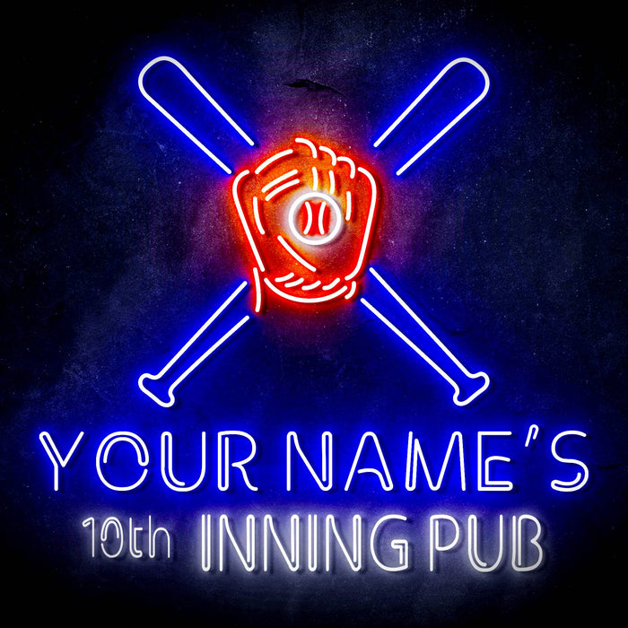 Custom Ultra-Bright Man Cave Baseball Bar 10th Inning Pub LED Sign with Remote (Neon-Style, LED Technology) - Way Up Gifts