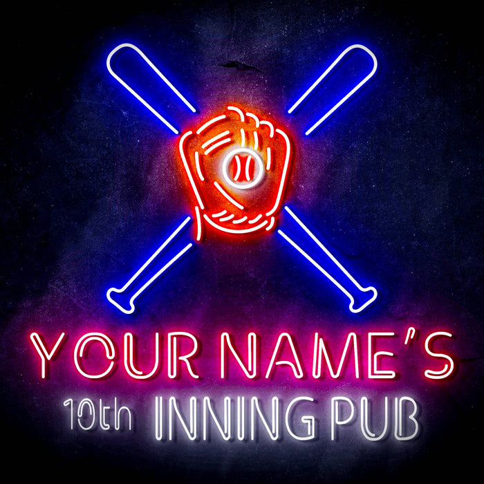 Custom Ultra-Bright Man Cave Baseball Bar 10th Inning Pub LED Sign with Remote (Neon-Style, LED Technology) - Way Up Gifts