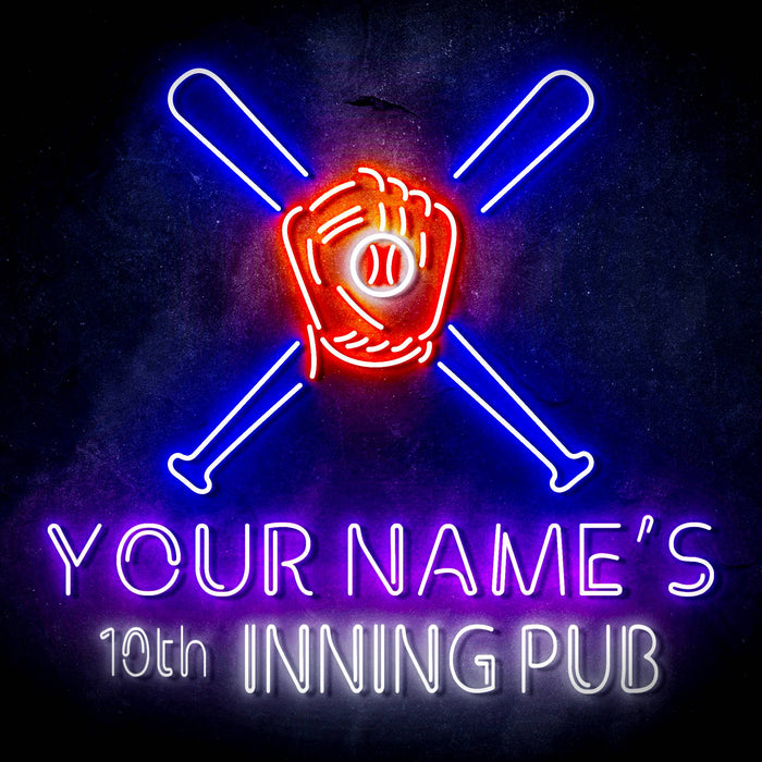 Custom Ultra-Bright Man Cave Baseball Bar 10th Inning Pub LED Sign with Remote (Neon-Style, LED Technology) - Way Up Gifts