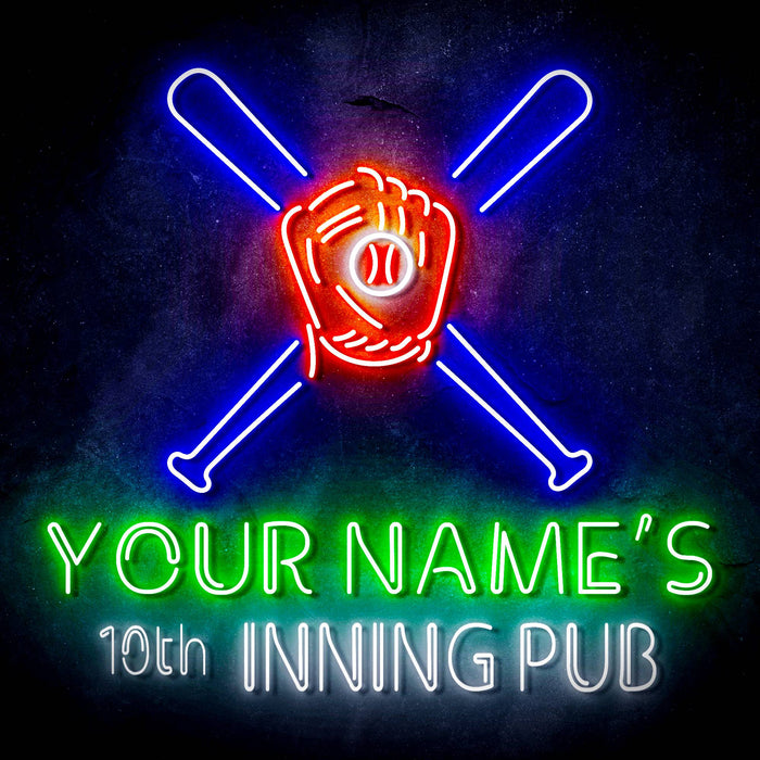 Custom Ultra-Bright Man Cave Baseball Bar 10th Inning Pub LED Sign with Remote (Neon-Style, LED Technology) - Way Up Gifts