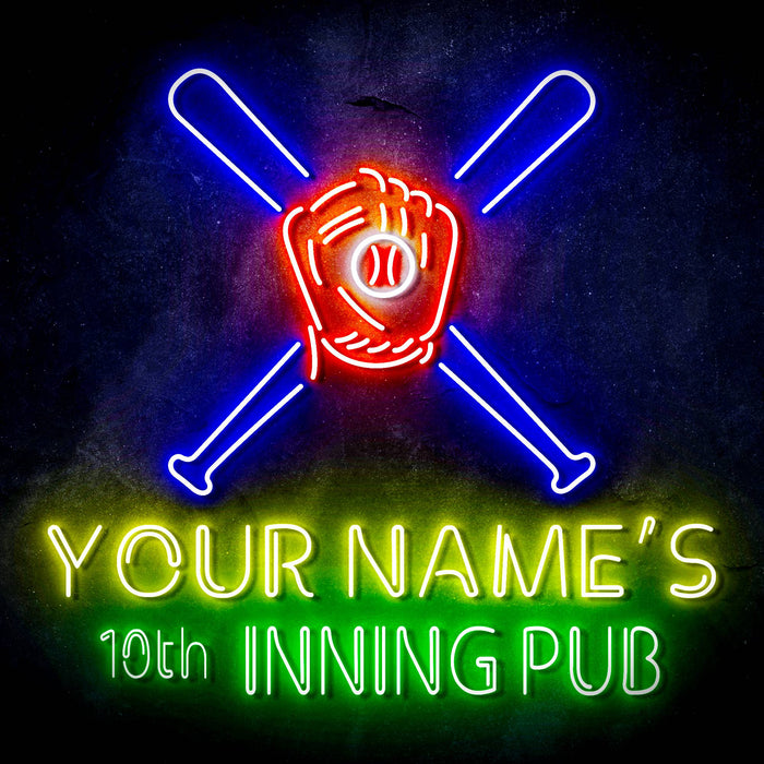 Custom Ultra-Bright Man Cave Baseball Bar 10th Inning Pub LED Sign with Remote (Neon-Style, LED Technology) - Way Up Gifts