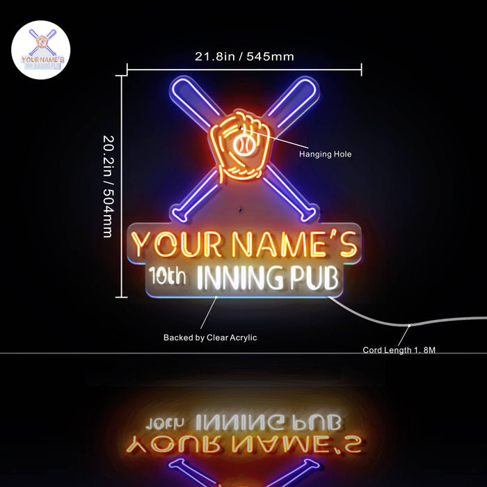 Custom Ultra-Bright Man Cave Baseball Bar 10th Inning Pub LED Sign with Remote (Neon-Style, LED Technology) - Way Up Gifts