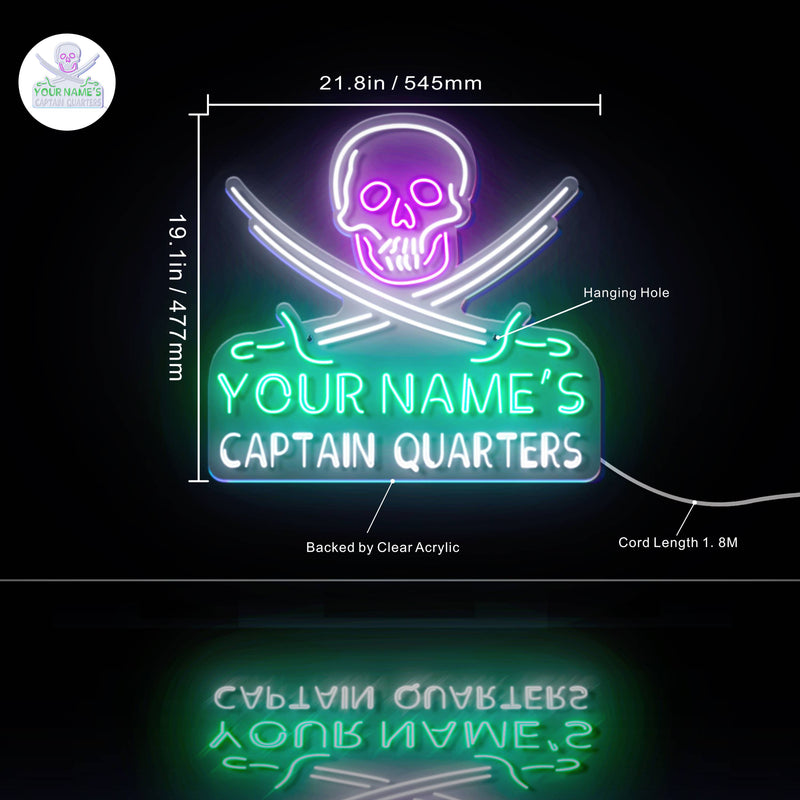 Custom Ultra-Bright Pirate Skull Swords Man Cave Room LED Sign with Remote (Neon-Style, LED Technology) - LED Gift Works