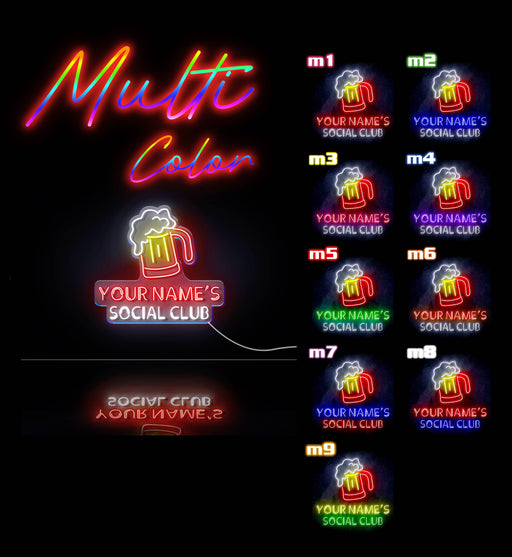 Custom Ultra-Bright Social Club Beer Home Bar LED Sign with Remote (Neon-Style, LED Technology) - LED Gift Works