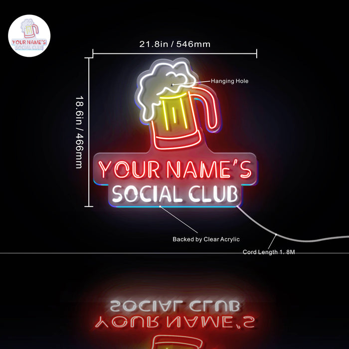 Custom Ultra-Bright Social Club Beer Home Bar LED Sign with Remote (Neon-Style, LED Technology) - Way Up Gifts