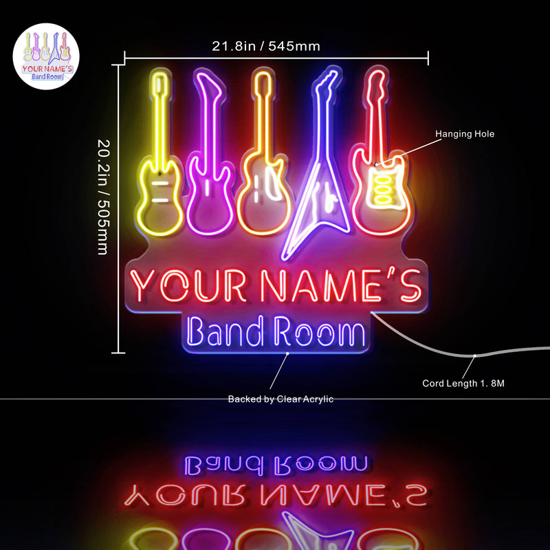 Custom Ultra-Bright Guitar Music Band Room LED Sign with Remote (Neon-Style, LED Technology) - LED Gift Works