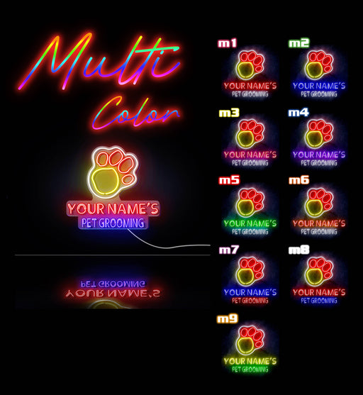 Custom Ultra-Bright Dog Paw Pet Grooming LED Sign with Remote (Neon-Style, LED Technology) - LED Gift Works