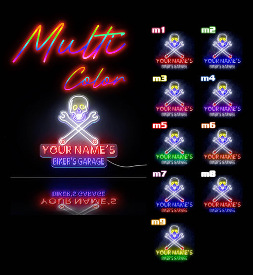 Custom Ultra-Bright Skull Tools Motorcycle Biker's Garage LED Sign with Remote (Neon-Style, LED Technology) - LED Gift Works