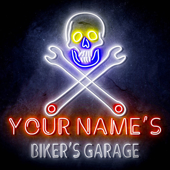 Custom Ultra-Bright Skull Tools Motorcycle Biker's Garage LED Sign with Remote (Neon-Style, LED Technology) - Way Up Gifts
