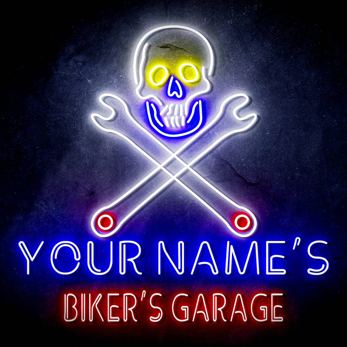 Custom Ultra-Bright Skull Tools Motorcycle Biker's Garage LED Sign with Remote (Neon-Style, LED Technology) - Way Up Gifts