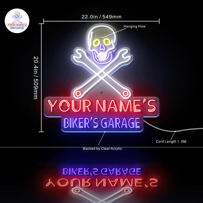 Custom Ultra-Bright Skull Tools Motorcycle Biker's Garage LED Sign with Remote (Neon-Style, LED Technology) - Way Up Gifts