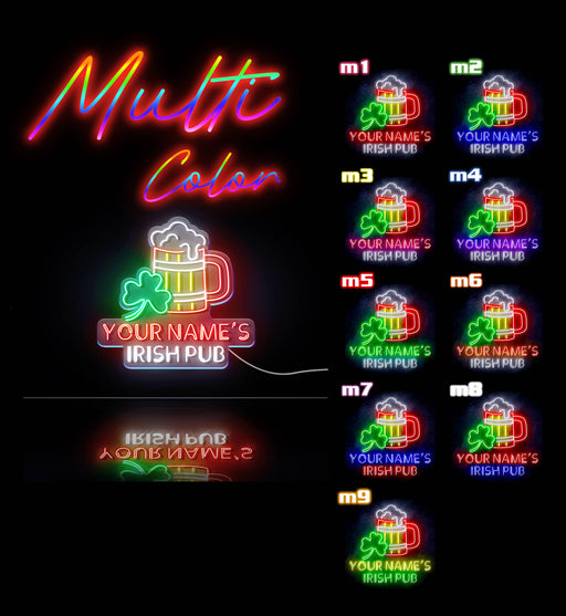 Personalized Ultra-Bright Shamrock Beer Mug Irish Pub LED Sign with Remote (Neon-Style, LED Technology) - LED Gift Works