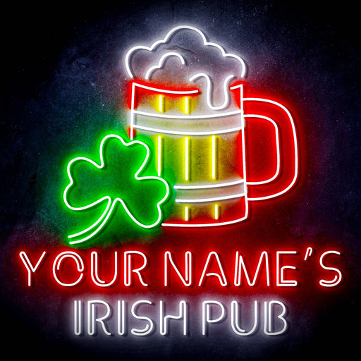 Personalized Ultra-Bright Shamrock Beer Mug Irish Pub LED Sign with Remote (Neon-Style, LED Technology) - Way Up Gifts