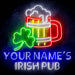 Personalized Ultra-Bright Shamrock Beer Mug Irish Pub LED Sign with Remote (Neon-Style, LED Technology) - Way Up Gifts
