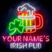 Personalized Ultra-Bright Shamrock Beer Mug Irish Pub LED Sign with Remote (Neon-Style, LED Technology) - Way Up Gifts