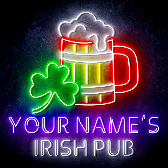 Personalized Ultra-Bright Shamrock Beer Mug Irish Pub LED Sign with Remote (Neon-Style, LED Technology) - Way Up Gifts