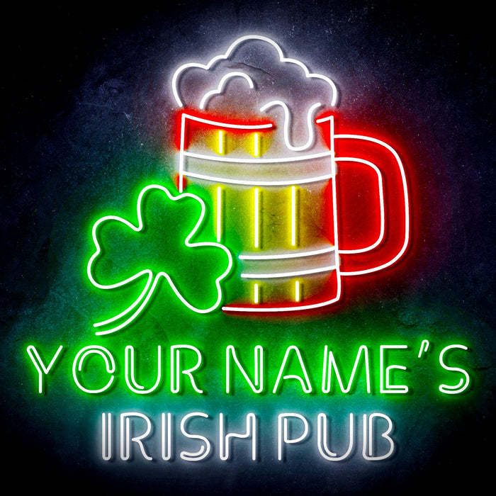 Personalized Ultra-Bright Shamrock Beer Mug Irish Pub LED Sign with Remote (Neon-Style, LED Technology) - Way Up Gifts