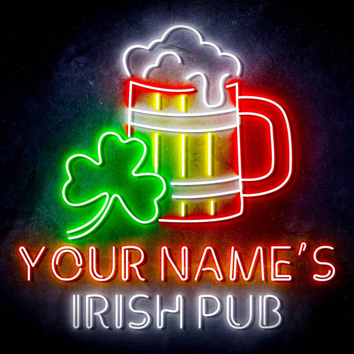 Personalized Ultra-Bright Shamrock Beer Mug Irish Pub LED Sign with Remote (Neon-Style, LED Technology) - Way Up Gifts