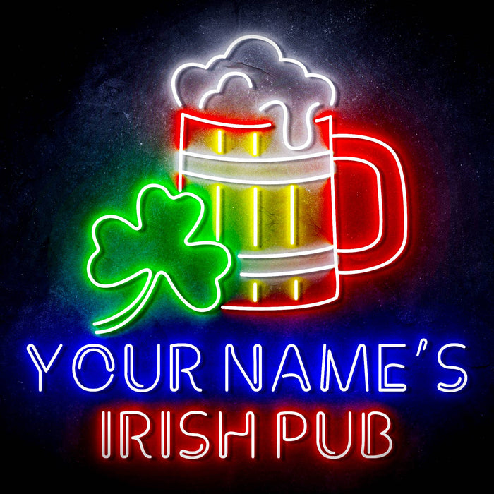 Personalized Ultra-Bright Shamrock Beer Mug Irish Pub LED Sign with Remote (Neon-Style, LED Technology) - Way Up Gifts