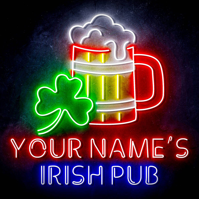 Personalized Ultra-Bright Shamrock Beer Mug Irish Pub LED Sign with Remote (Neon-Style, LED Technology) - Way Up Gifts