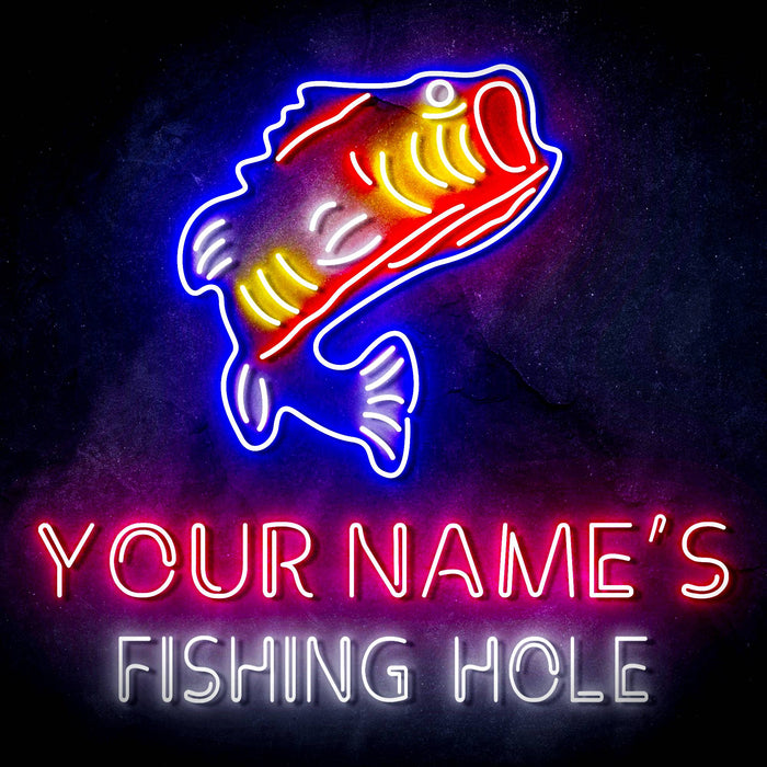 Custom Ultra-Bright Fishing Hole Cabin Man Cave LED Sign with Remote (Neon-Style, LED Technology) - Way Up Gifts