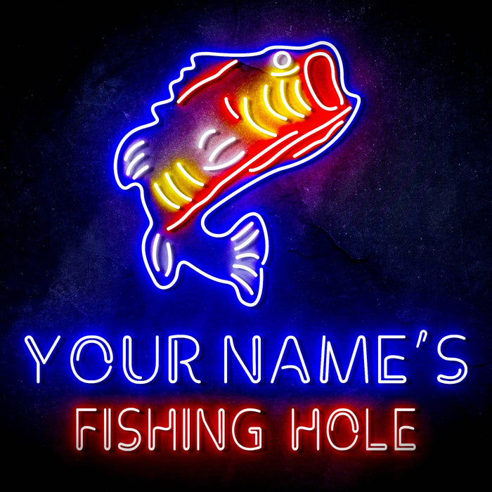 Custom Ultra-Bright Fishing Hole Cabin Man Cave LED Sign with Remote (Neon-Style, LED Technology) - Way Up Gifts