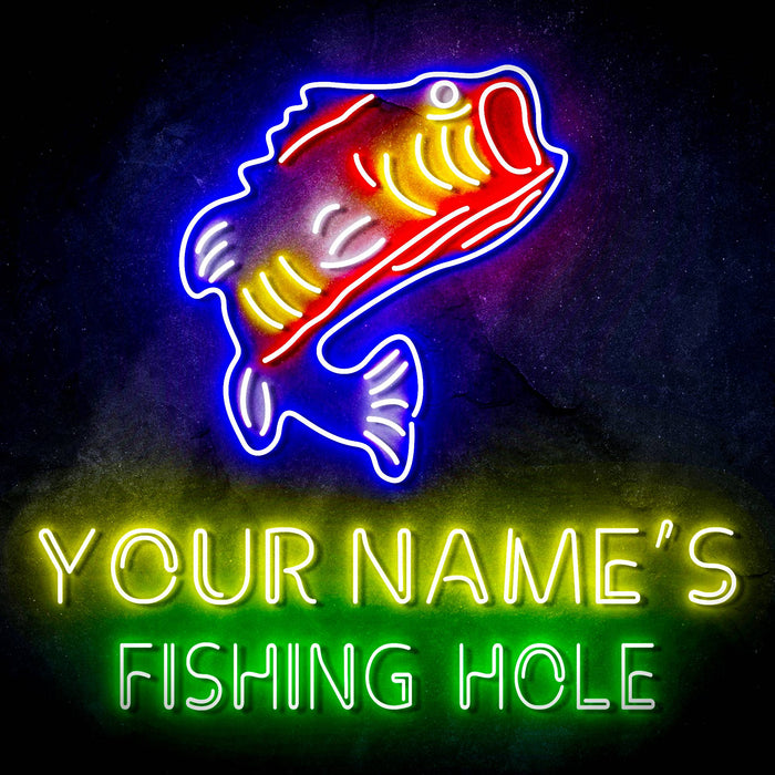 Custom Ultra-Bright Fishing Hole Cabin Man Cave LED Sign with Remote (Neon-Style, LED Technology) - Way Up Gifts