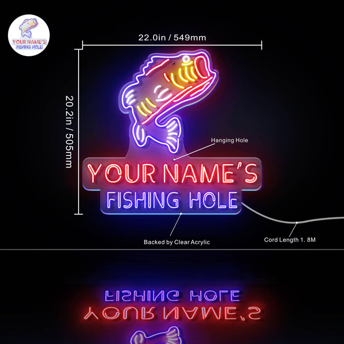 Custom Ultra-Bright Fishing Hole Cabin Man Cave LED Sign with Remote (Neon-Style, LED Technology) - Way Up Gifts