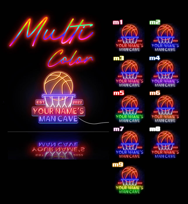 Custom Ultra-Bright Basketball Man Cave Est. Year LED Sign with Remote (Neon-Style, LED Technology) - Way Up Gifts