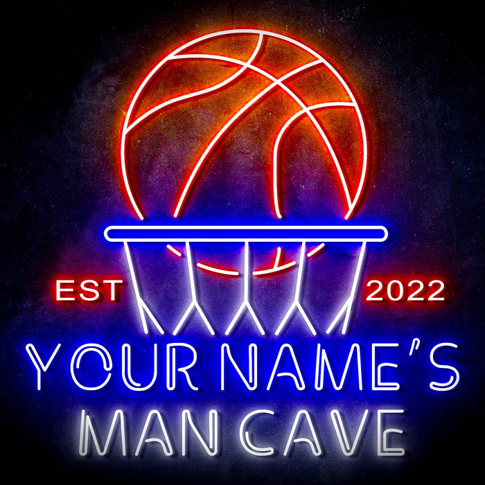 Custom Ultra-Bright Basketball Man Cave Est. Year LED Sign with Remote (Neon-Style, LED Technology) - Way Up Gifts