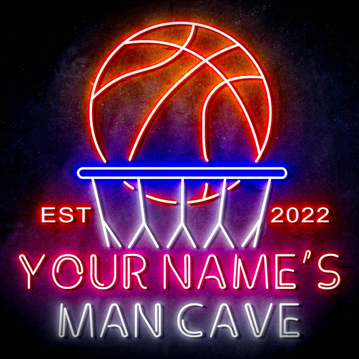 Custom Ultra-Bright Basketball Man Cave Est. Year LED Sign with Remote (Neon-Style, LED Technology) - Way Up Gifts