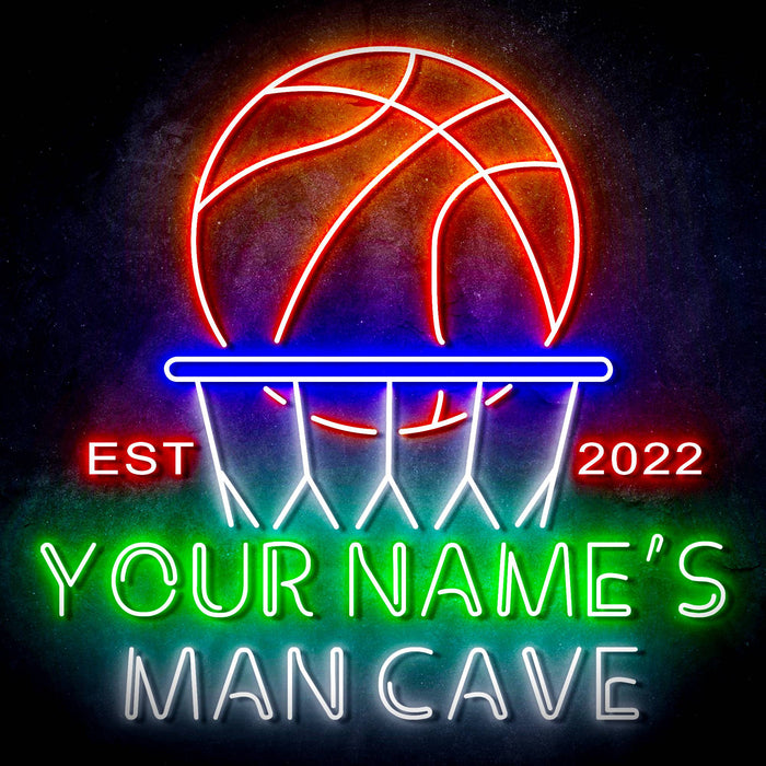 Custom Ultra-Bright Basketball Man Cave Est. Year LED Sign with Remote (Neon-Style, LED Technology) - Way Up Gifts