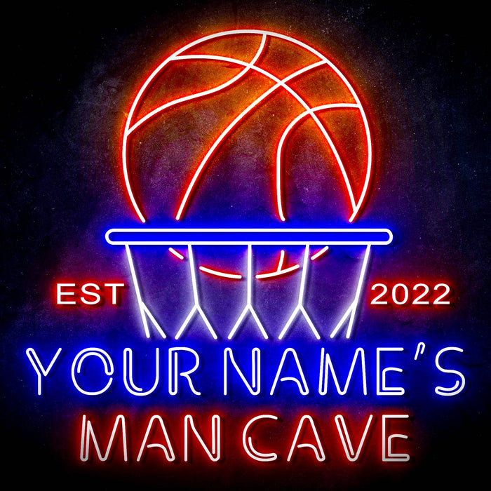 Custom Ultra-Bright Basketball Man Cave Est. Year LED Sign with Remote (Neon-Style, LED Technology) - Way Up Gifts