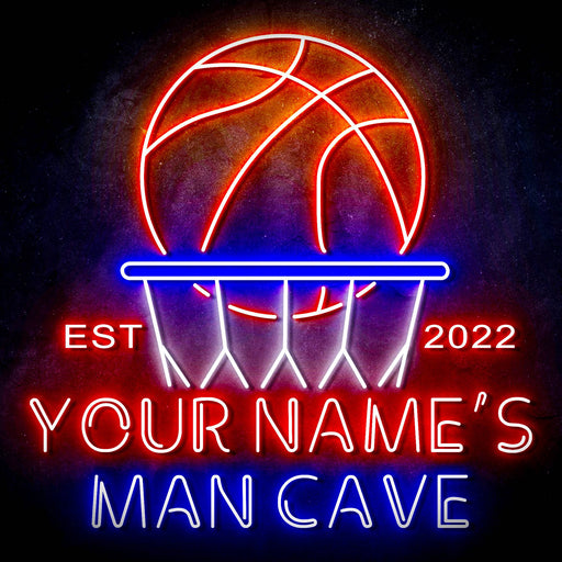 Custom Ultra-Bright Basketball Man Cave Est. Year LED Sign with Remote (Neon-Style, LED Technology) - Way Up Gifts
