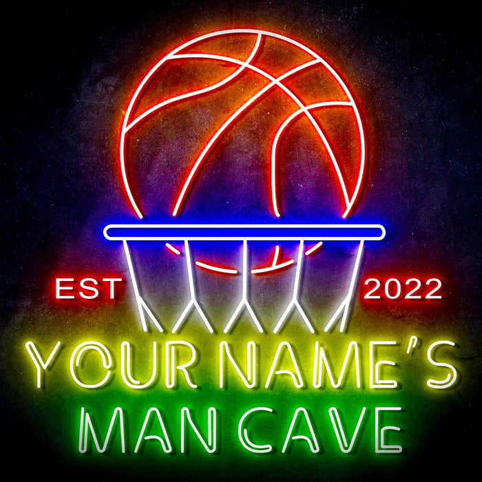 Custom Ultra-Bright Basketball Man Cave Est. Year LED Sign with Remote (Neon-Style, LED Technology) - Way Up Gifts