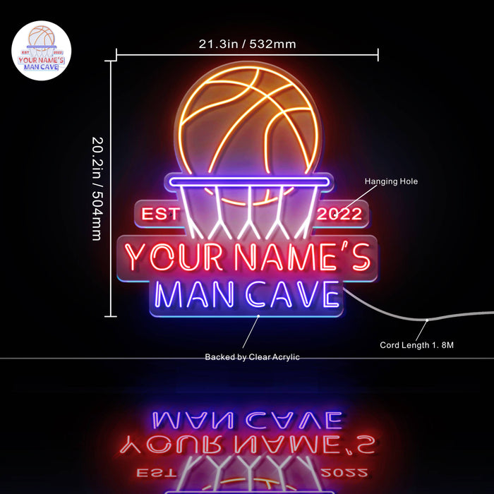 Custom Ultra-Bright Basketball Man Cave Est. Year LED Sign with Remote (Neon-Style, LED Technology) - Way Up Gifts