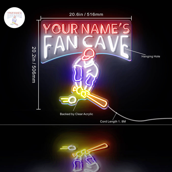 Custom Ultra-Bright Baseball Fan Cave LED Sign with Remote (Neon-Style, LED Technology) - Way Up Gifts